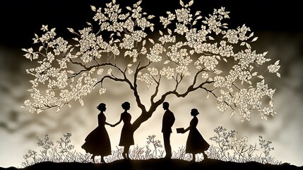 Papercut art featuring symbols of prosperity and success in the workplace