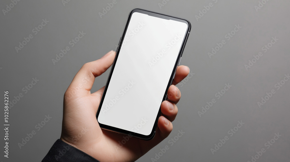 Aufkleber a hand holding a smartphone with a blank screen. the image is realistic and designed for digital use