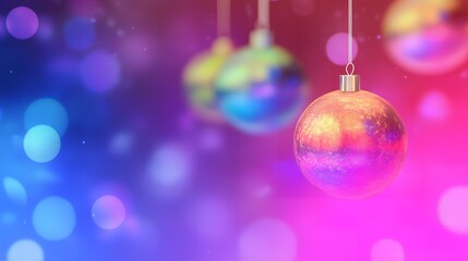 Fototapeta premium Shiny Christmas ornament with a colorful, blurred background.