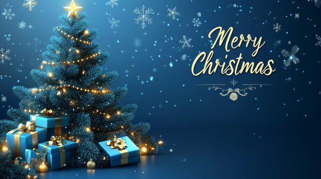 Merry Christmas and new year realistic background with 3d christmas tree adn gift