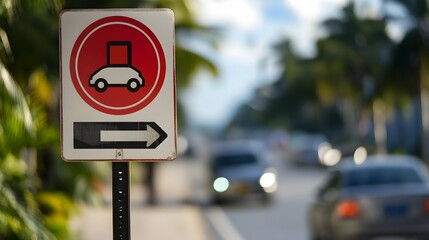 No Texting or Cell Phone Usage Symbol on Warning Road Sign for Safe Driving