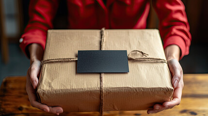 Minimalist parcel delivery in red-brown colors with copy space