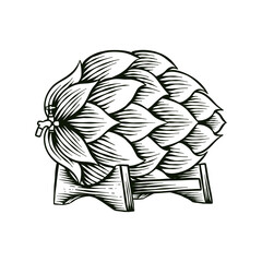 black and white illustration of hops and beer storage
