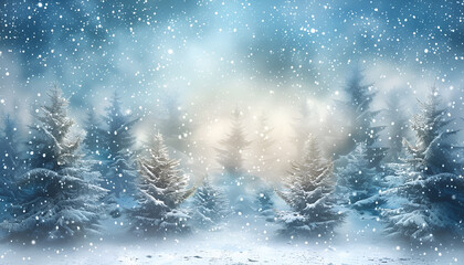 Obraz premium Postcard of a beautiful winter landscape with snowy fir trees