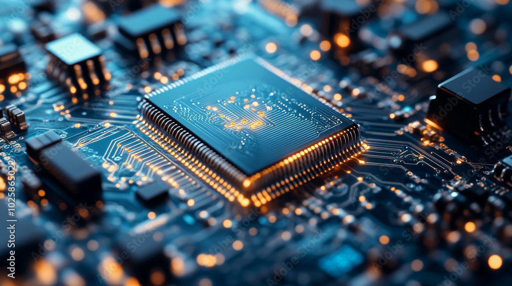 Poster a quantum computer uses a new way of thinking about computing. this image shows a futuristic compute