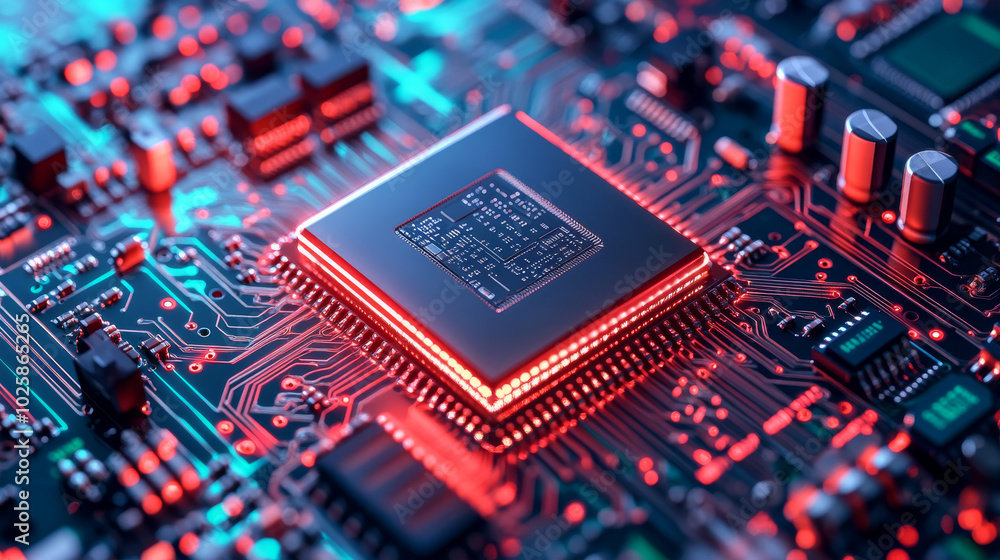 Poster a quantum computer uses a new way of thinking about computing. this image shows a futuristic compute