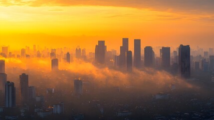 Polluted Skyline with Hazy Air Depicting Environmental Crisis in Urban Areas