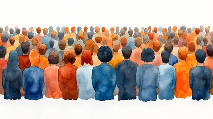 Watercolor painting of community gatherings focused on celebrating human rights achievements