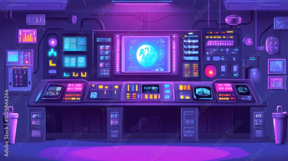 Aufkleber futuristic control room with monitors and interface panels