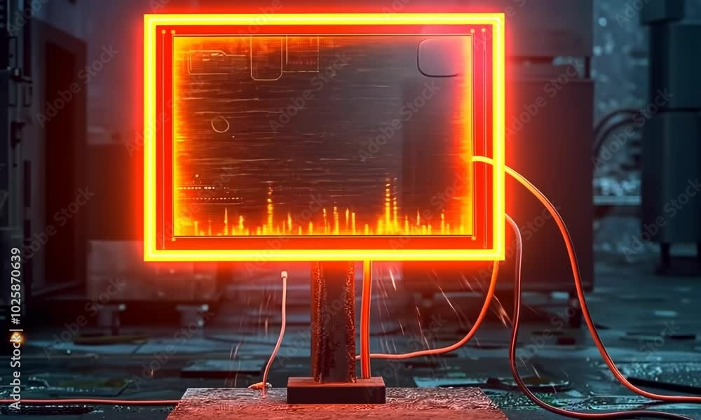 Poster a computer monitor with a glowing red screen video