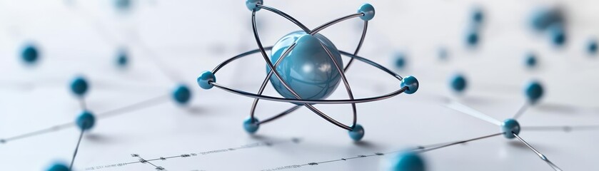 Dynamic image of an atom structure surrounded by intricate network connections