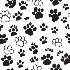 silhouette cat and dog paw vector pattern