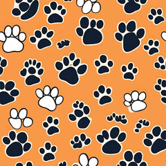 silhouette cat and dog paw vector pattern