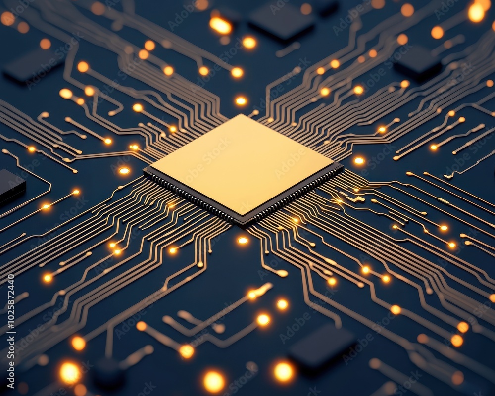 Poster abstract close-up of a microchip with glowing circuit board details.