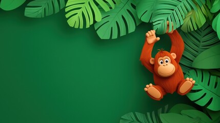 Fototapeta premium Playful orangutan swinging through the treetops of a thick jungle