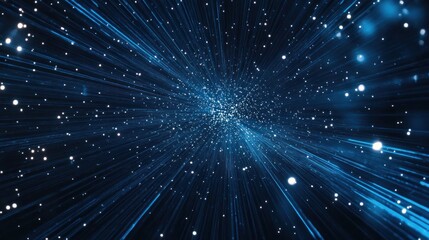 Fototapeta premium A dynamic representation of light beams and particles in a cosmic space.