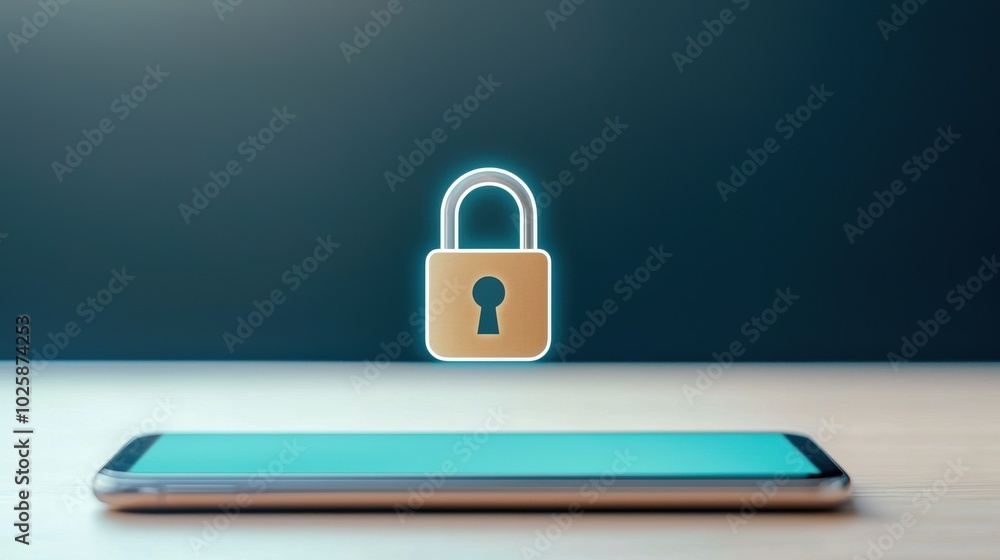 Poster a modern smartphone displaying a digital lock icon, symbolizing enhanced security and privacy in the