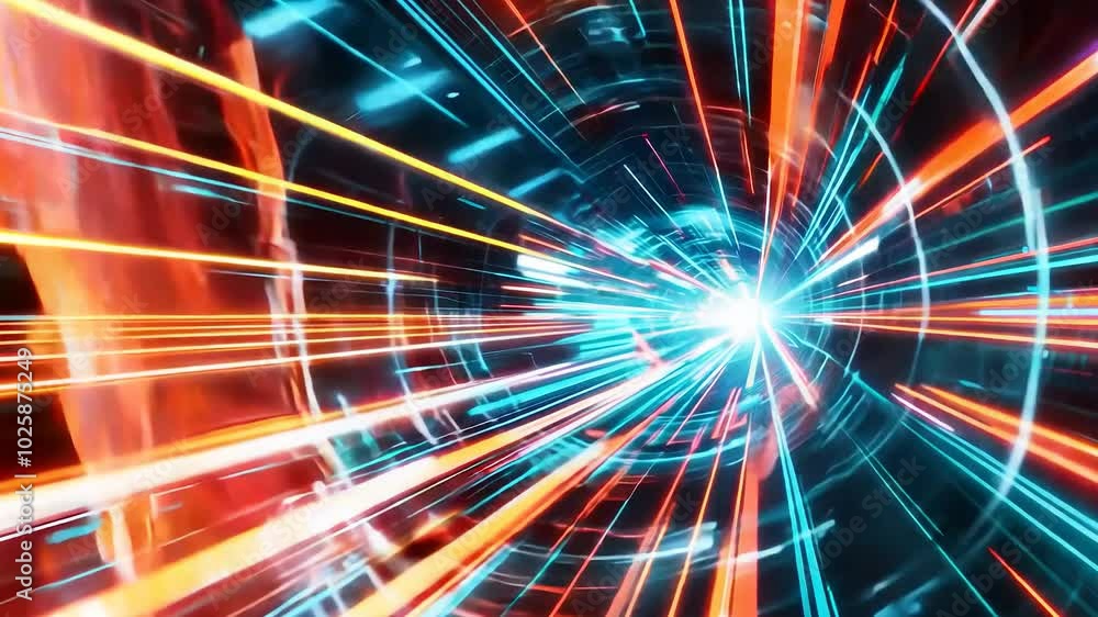 Poster Immerse yourself in a breathtaking voyage through a pulsating tunnel adorned with vivid colors and striking light patterns, evoking a sense of energy and motion.