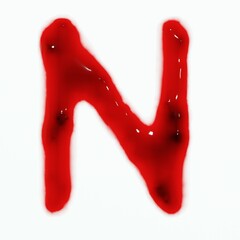 3d render of isolated blood or red wine alphabet letters top view.