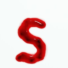3d render of isolated blood or red wine alphabet letters top view.