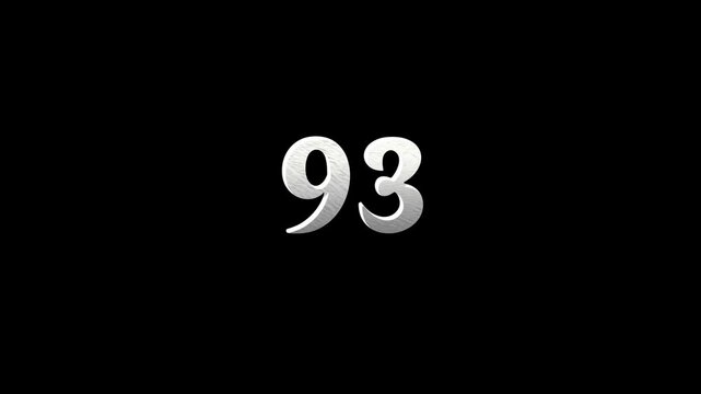 Effect zoom the number 93 silver with a moving animation on a black background.