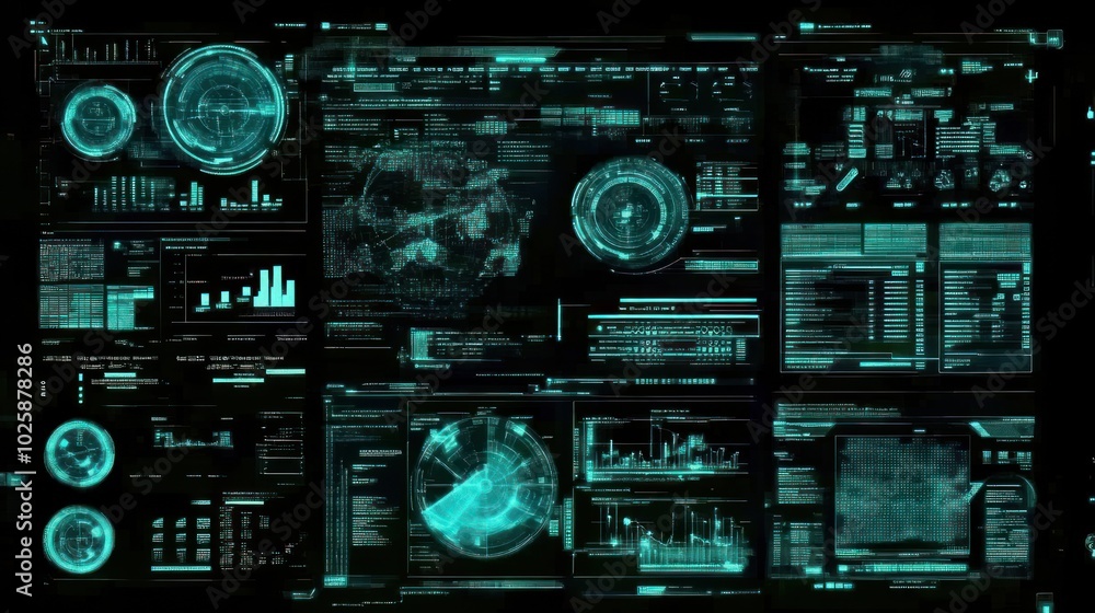 Aufkleber futuristic digital interface with green hud elements