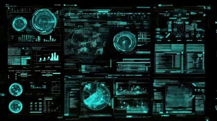 Futuristic Digital Interface with Green HUD Elements