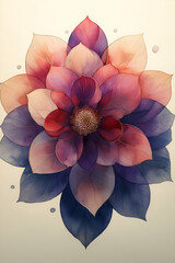 A flower with purple and blue petals is the main focus of the image. The flower is surrounded by leaves, which are also purple and blue. Scene is calm and serene, as the flower