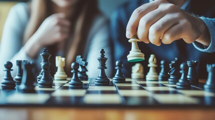 Chess game in progress, close-up view