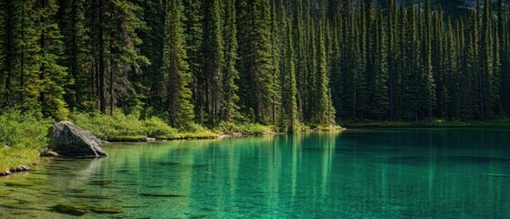 Serene Deep Blue Lake Surrounded by Towering Forests