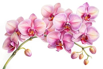 Close-Up watercolor painting pink orchid flowers white background