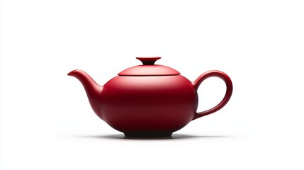 Red Ceramic Teapot on White Background