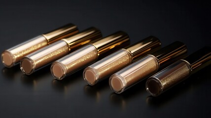 Naklejka premium Beige nude tone lip gloss tint with color shading pallete smudge gel,Liquid lipsticks with smudge stroke paint,makeup cosmetic lips, product mockup for beauty fashion business,sale,swatch color.