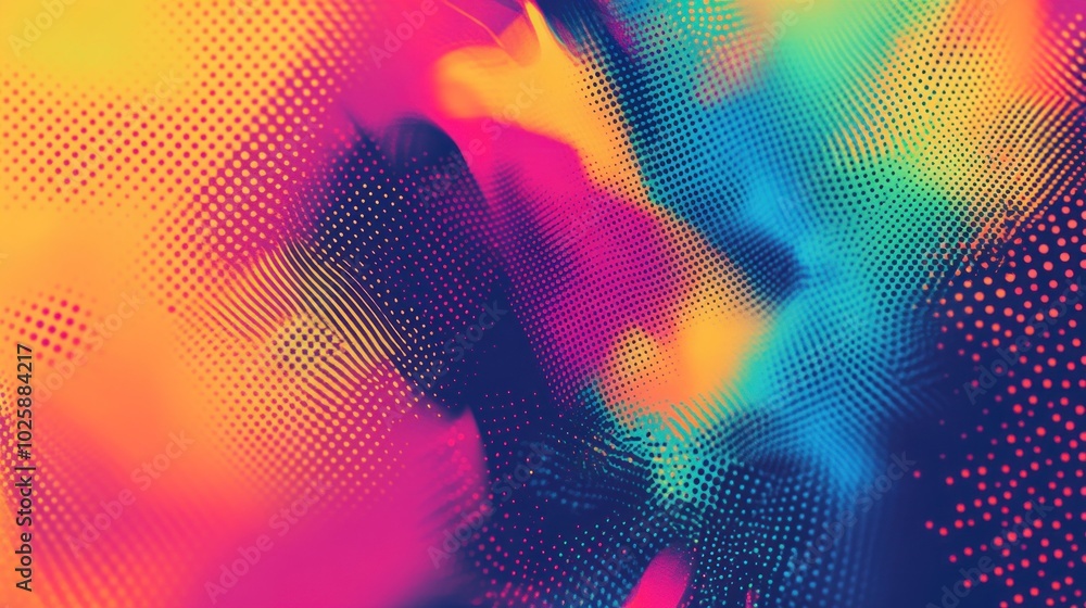 Poster a vibrant abstract design with colorful gradients and dotted patterns.