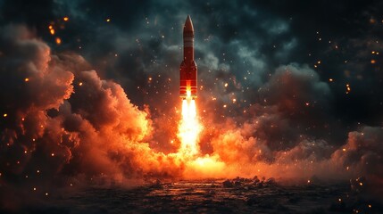 Launch of a red rockets. Successful defeat competition concept 