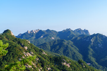 Fototapeta premium Scenic view of Mt.Bukhansan National Park against sky