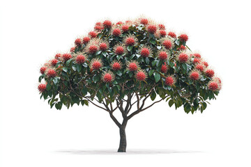 Fototapeta premium Vibrant flowering tree, white isolate background.