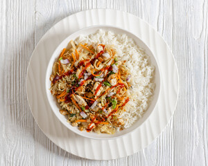 tofu egg roll in a bowl with jasmine rice