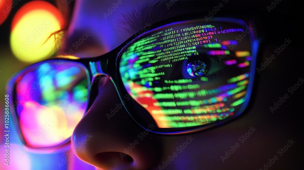 Poster A Person's Eye Reflecting Green Code on a Computer Screen