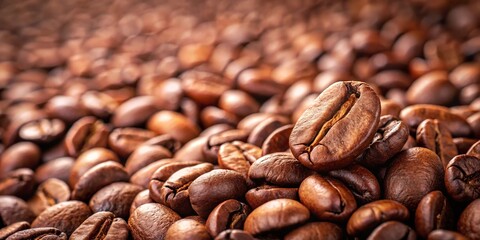 Fototapeta premium Coffee beans background with a worm's eye view perspective
