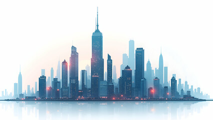 Naklejka premium City skyline at sunset on white background