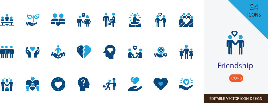 Friendship  icon set. containing connecting, community,  buddy, relationship, unity, warmth and more vector illustration