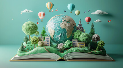 3d rendering of a colorful world globe on an open book, symbolizing International education Day