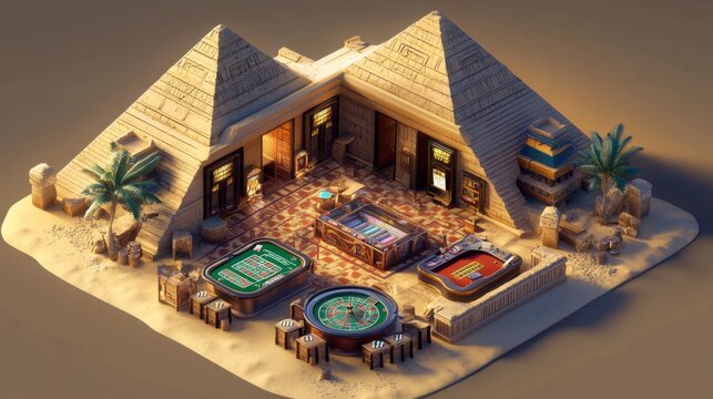 3D model of pyramid casino with boobytrapped tables and animations