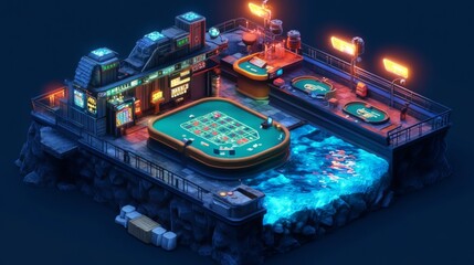 Obraz premium Underwater casino with bioluminescent tables vent slot geysers chips