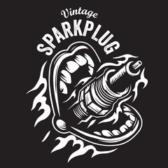 Vintage illustration of mouth with motorcycle spark plug