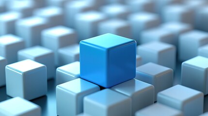 Obraz premium A blue cube stand out is placed on top of a white cube