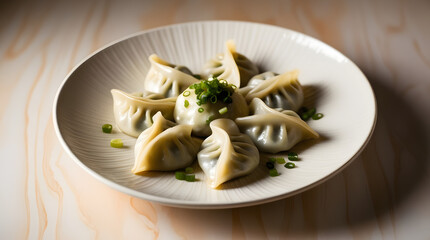 A plate of fresh gyoza dumplings 