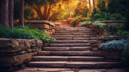 Stone Steps Leading Up to a Forest