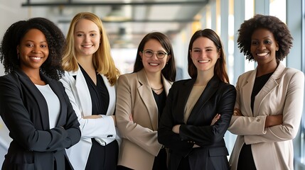 Obraz premium Group of Women in Business Attire, Breaking the Glass Ceiling Concept, Group Portrait, Diversity, Empowerment